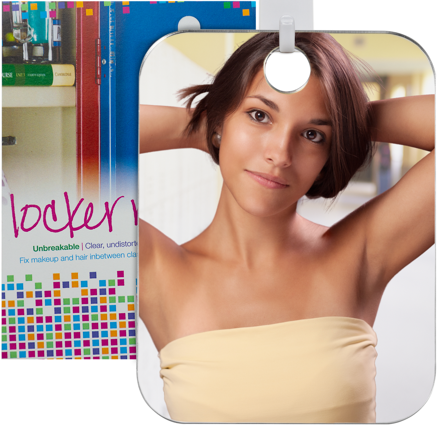 The Shave Well Company Locker Mirror for School, Office, Work with Adhesive Hanging Hook