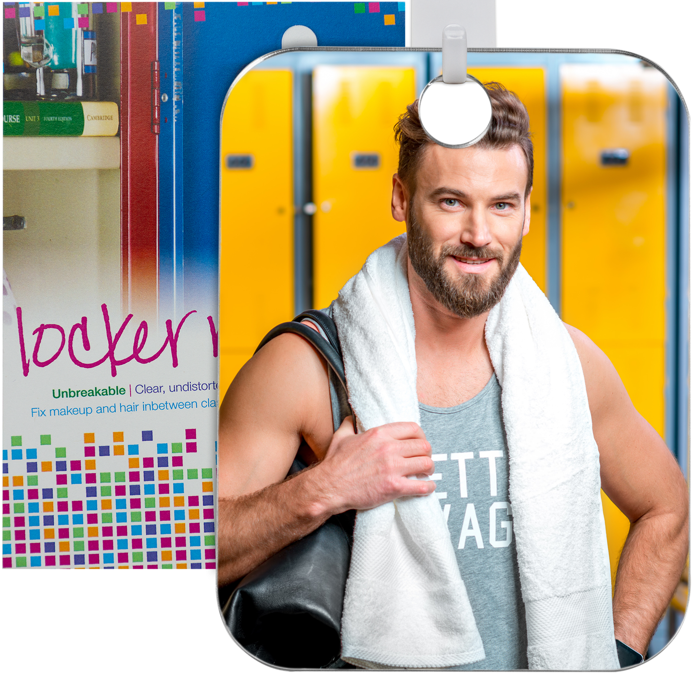 The Shave Well Company Locker Mirror for School, Office, Work with Adhesive Hanging Hook