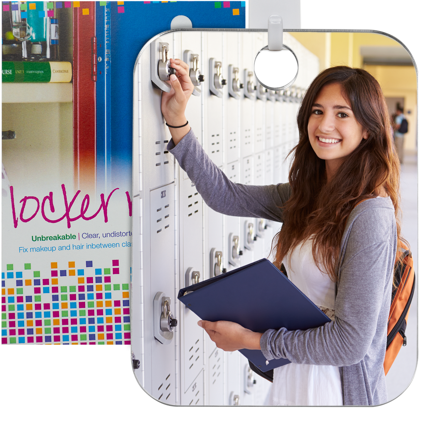 The Shave Well Company Locker Mirror for School, Office, Work with Adhesive Hanging Hook