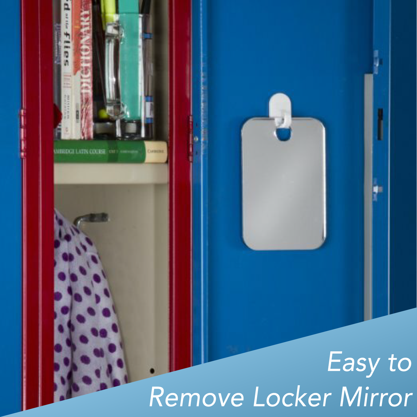 The Shave Well Company Locker Mirror for School, Office, Work with Adhesive Hanging Hook