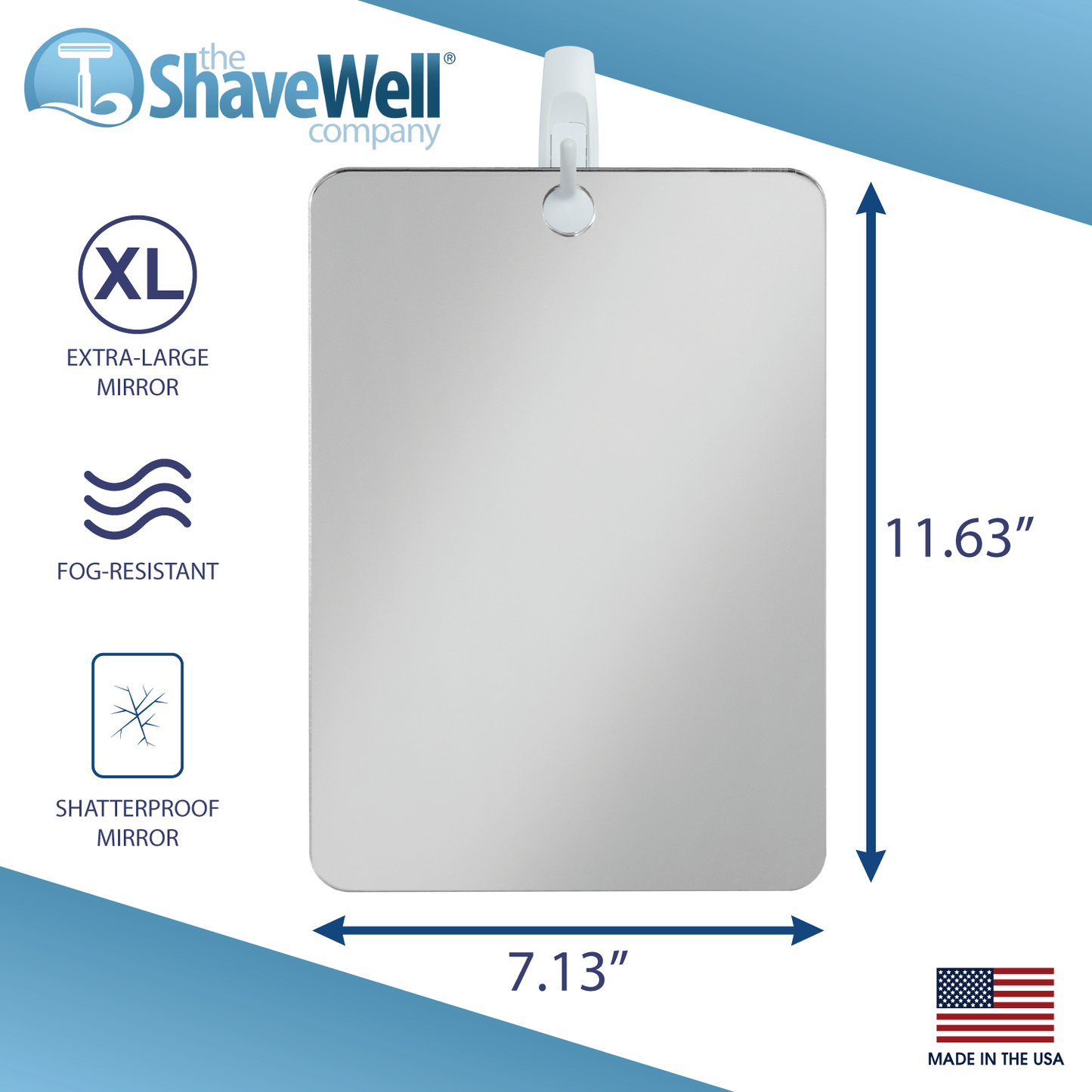 Shave Well Anti-Fog XL Shower Mirror - Fogless Bathroom Shaving Mirror