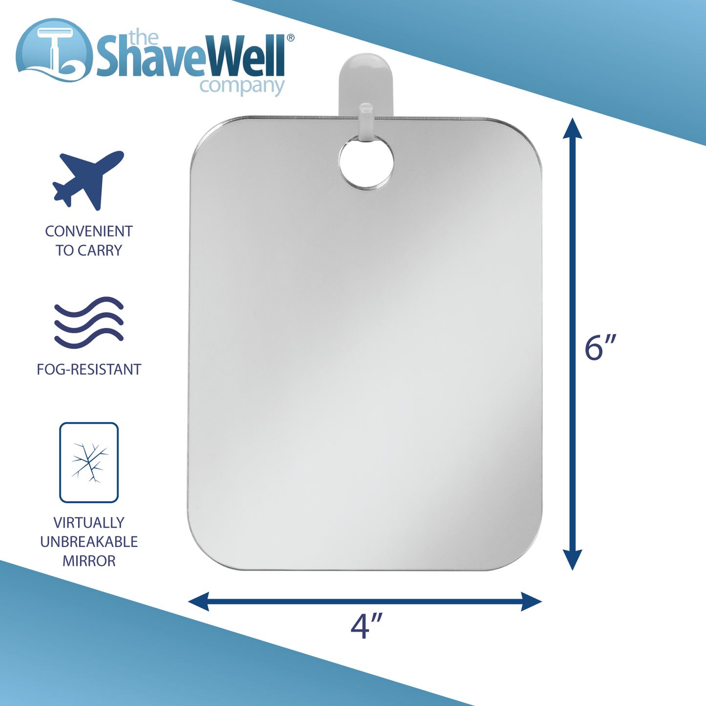 The Shave Well Company Locker Mirror for School, Office, Work with Adhesive Hanging Hook